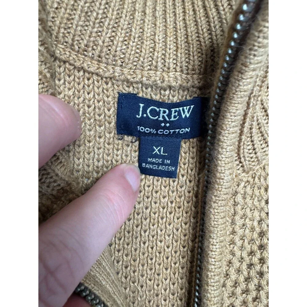 J.Crew XL Cotton Honeycomb Knit Half-Zip Heather Acorn Pullover Long Sleeve